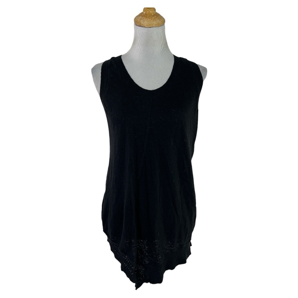 Planet by Lauren G Black Asymmetrical Hem Knit Sleeveless Top One Size